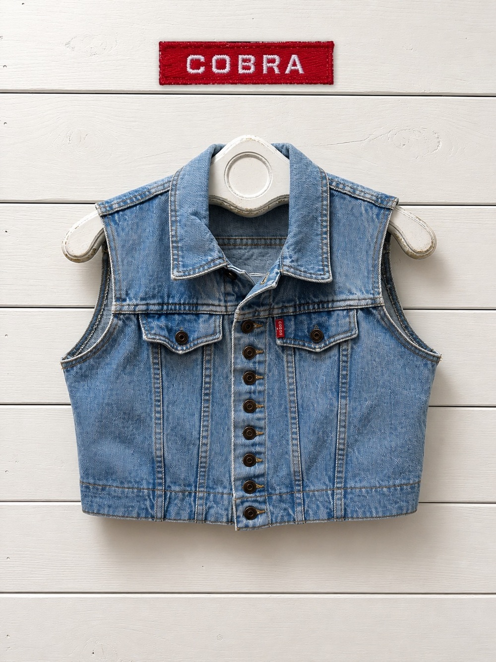 Vintage Cobra Cropped Denim Vest – Size L
